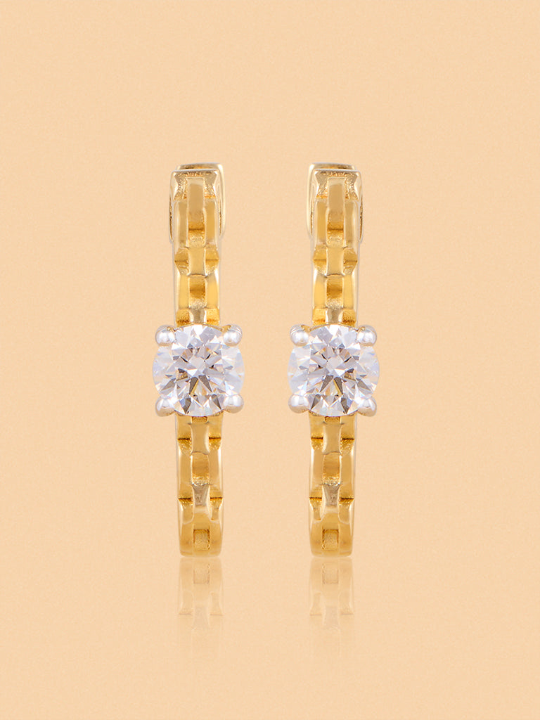 Link Huggie Earrings with Lab Diamond Accents
