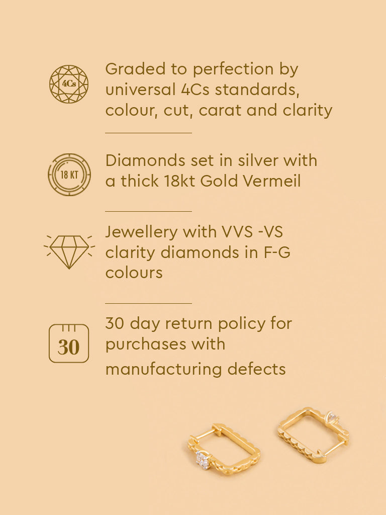 Link Huggie Earrings with Lab Diamond Accents