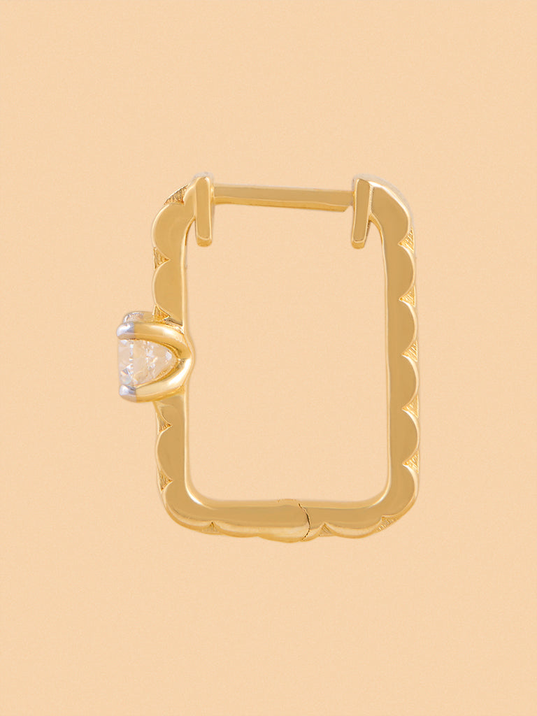 Link Huggie Earrings with Lab Diamond Accents