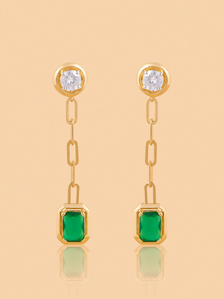 Chic Emerald Drop Earrings with Lab Diamond Studs