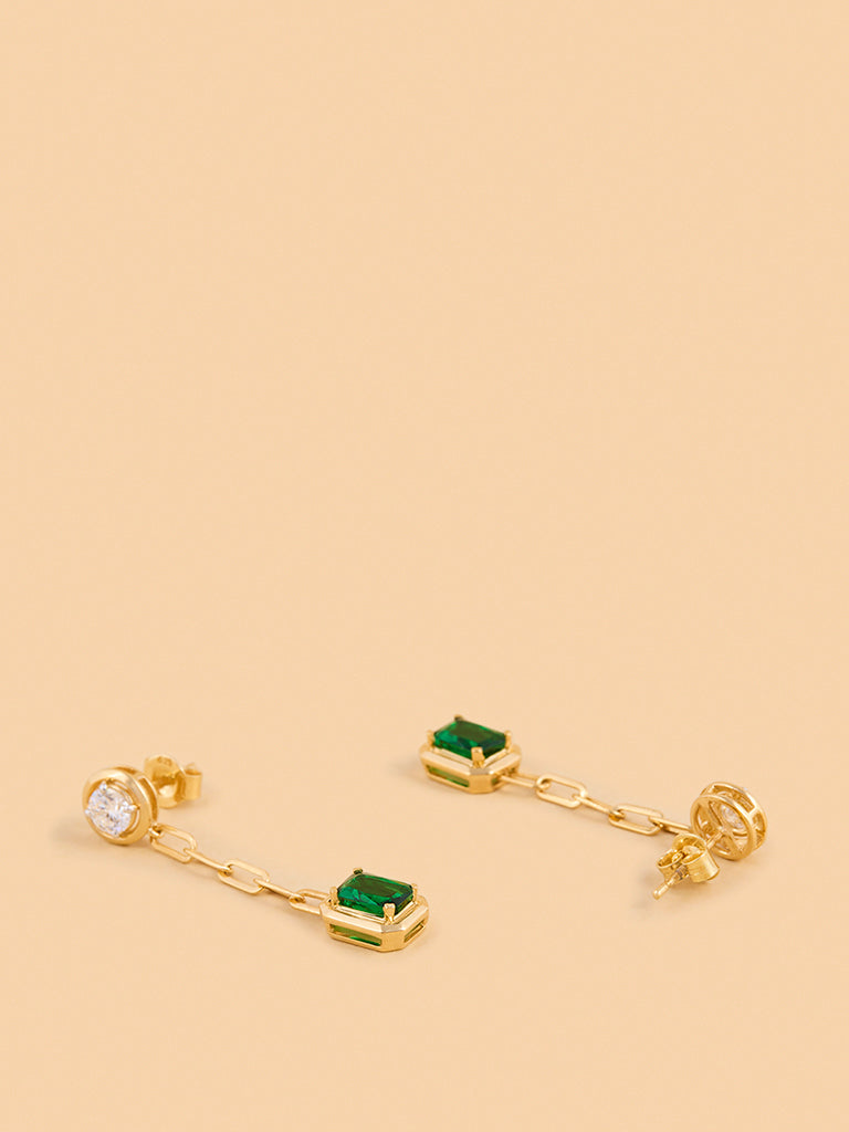 Chic Emerald Drop Earrings with Lab Diamond Studs