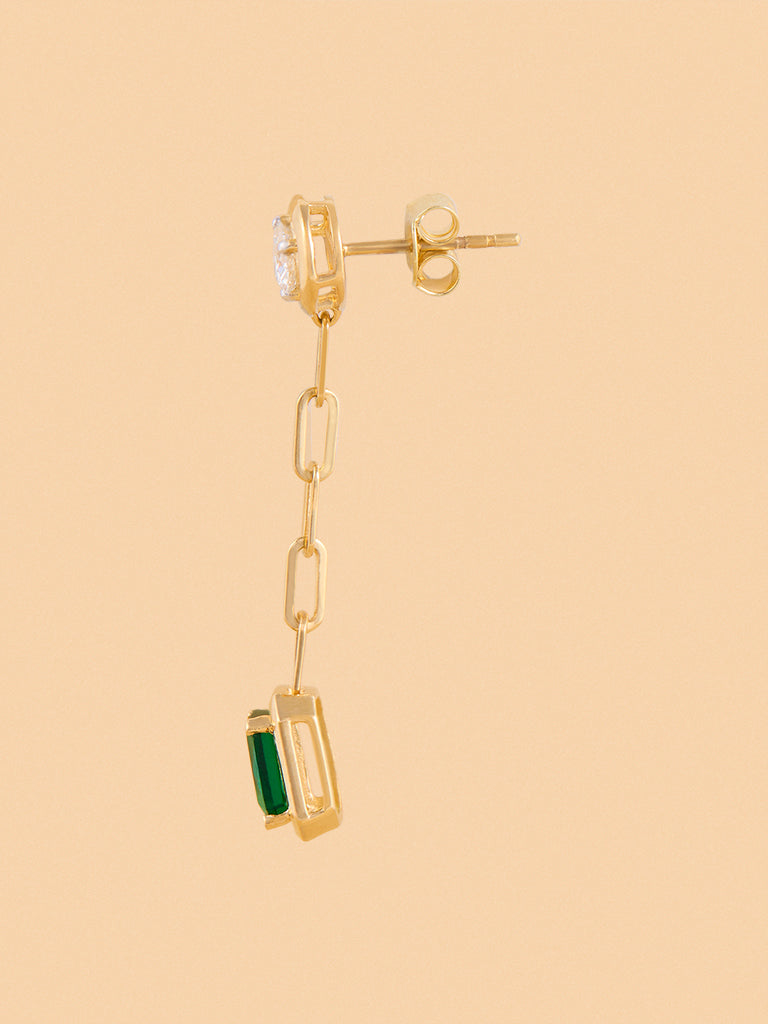 Chic Emerald Drop Earrings with Lab Diamond Studs