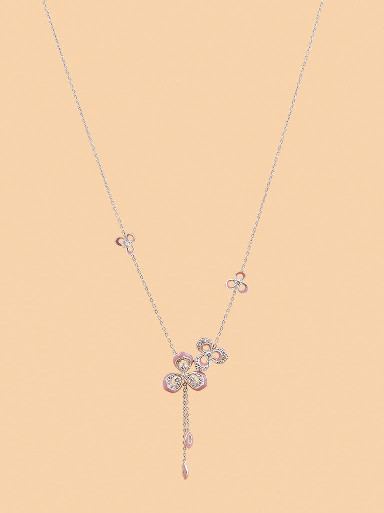 Pink Floral Set Lab Diamond Drop Necklace