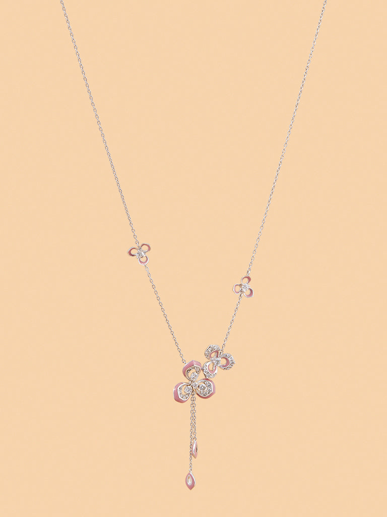 Pink Floral Set Lab Diamond Drop Necklace