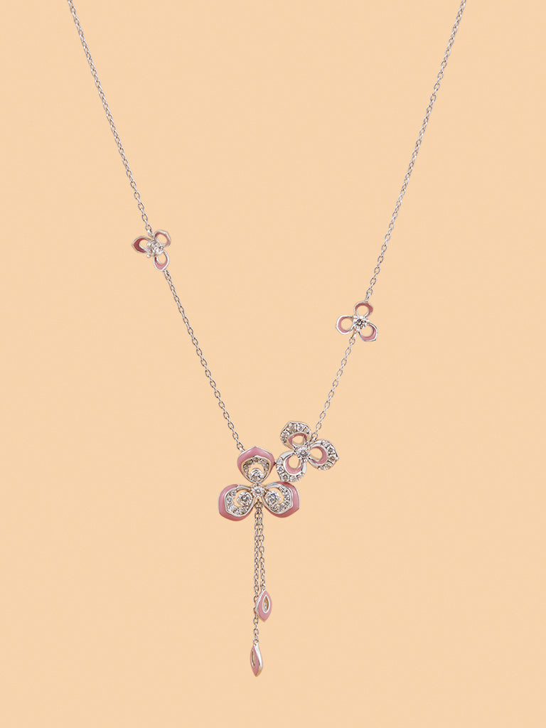 Pink Floral Set Lab Diamond Drop Necklace