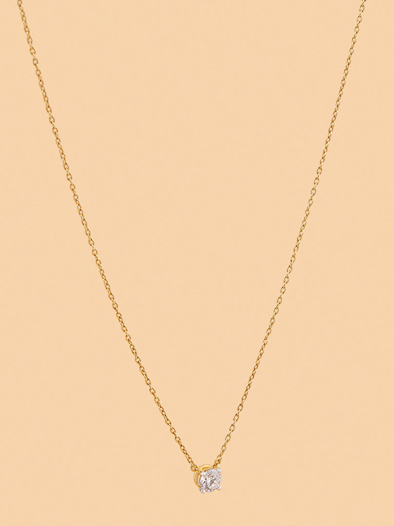 Round Solitaire Pendant Gold Plated Necklace