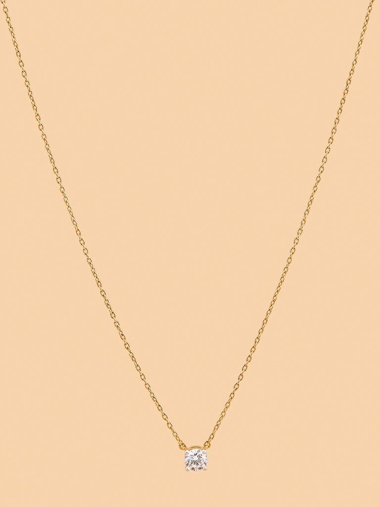 Round Solitaire Pendant Gold Plated Necklace