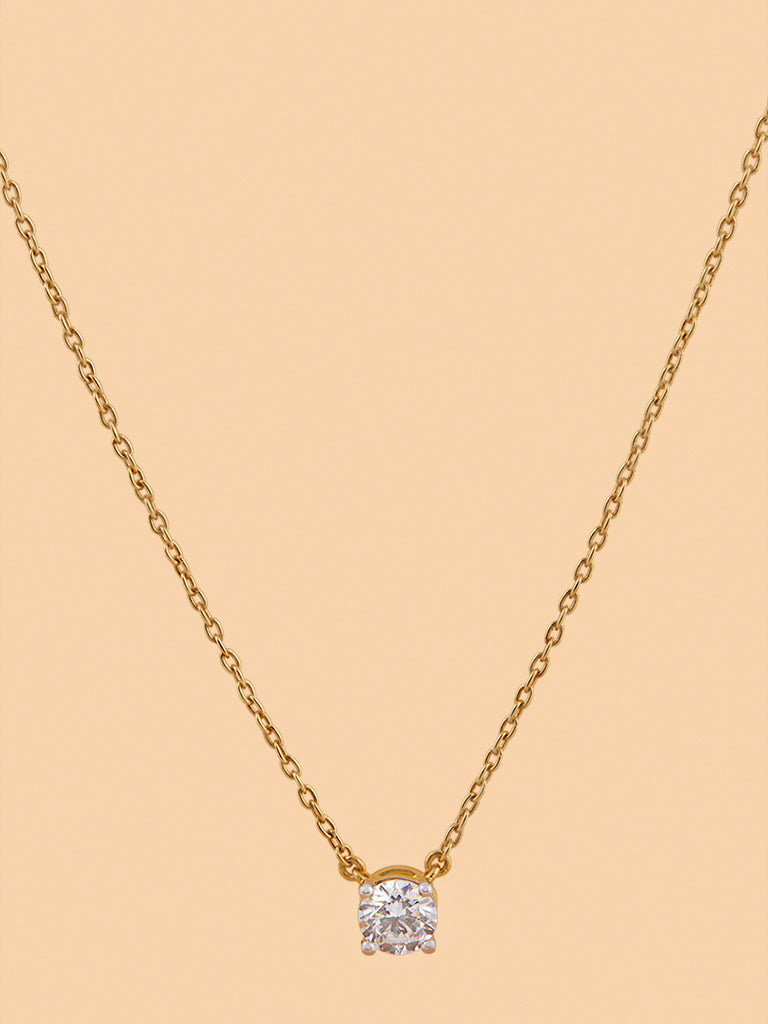 Round Solitaire Pendant Gold Plated Necklace