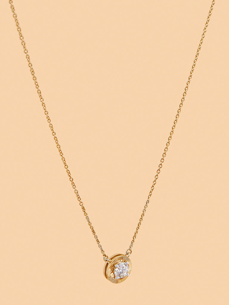 Round Halo Solitaire Gold Plated Lab Diamond Necklace