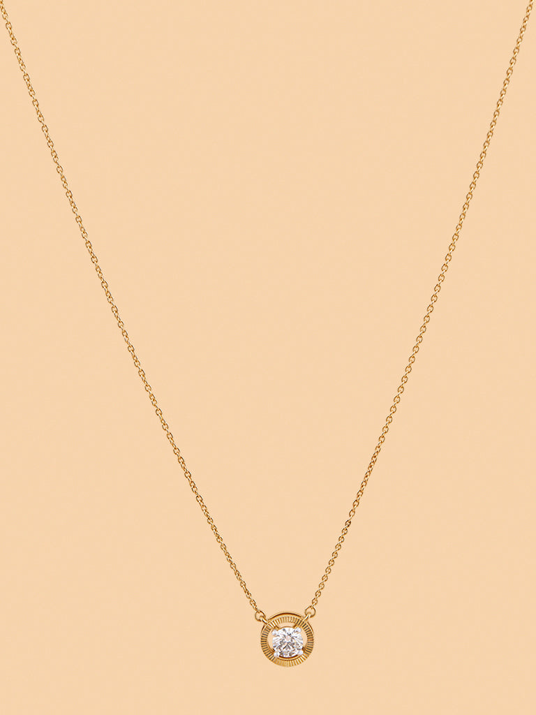 Round Halo Solitaire Gold Plated Lab Diamond Necklace