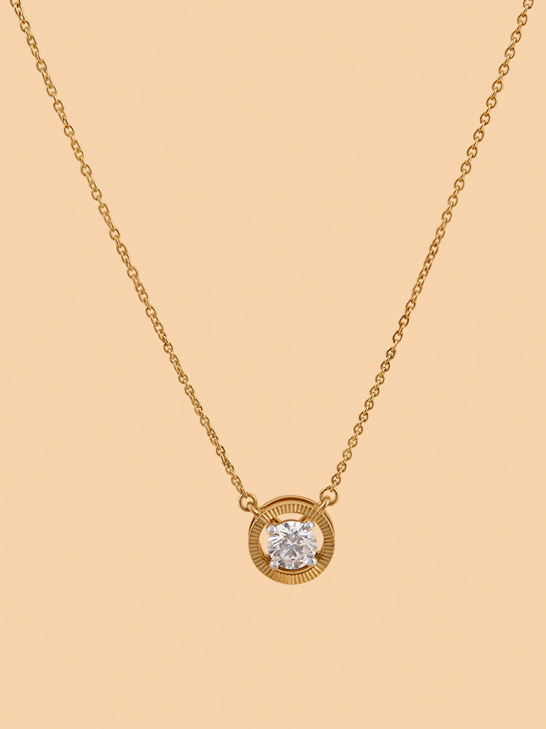 Round Halo Solitaire Gold Plated Lab Diamond Necklace
