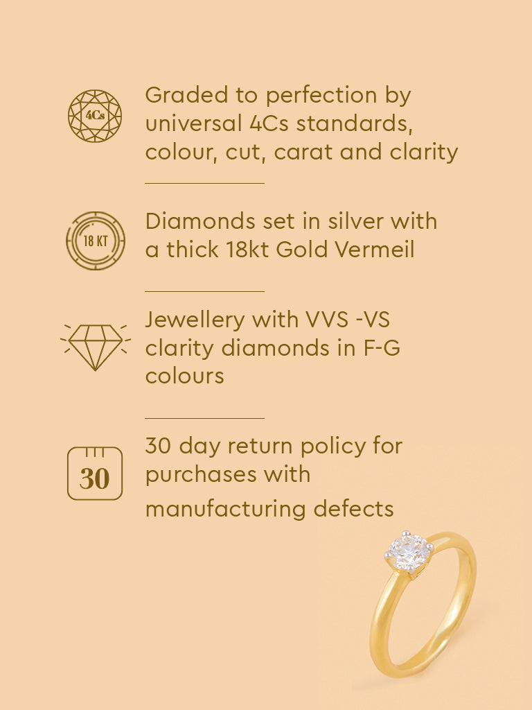 Brilliant Gold Plated Lab Diamond Solitaire Ring