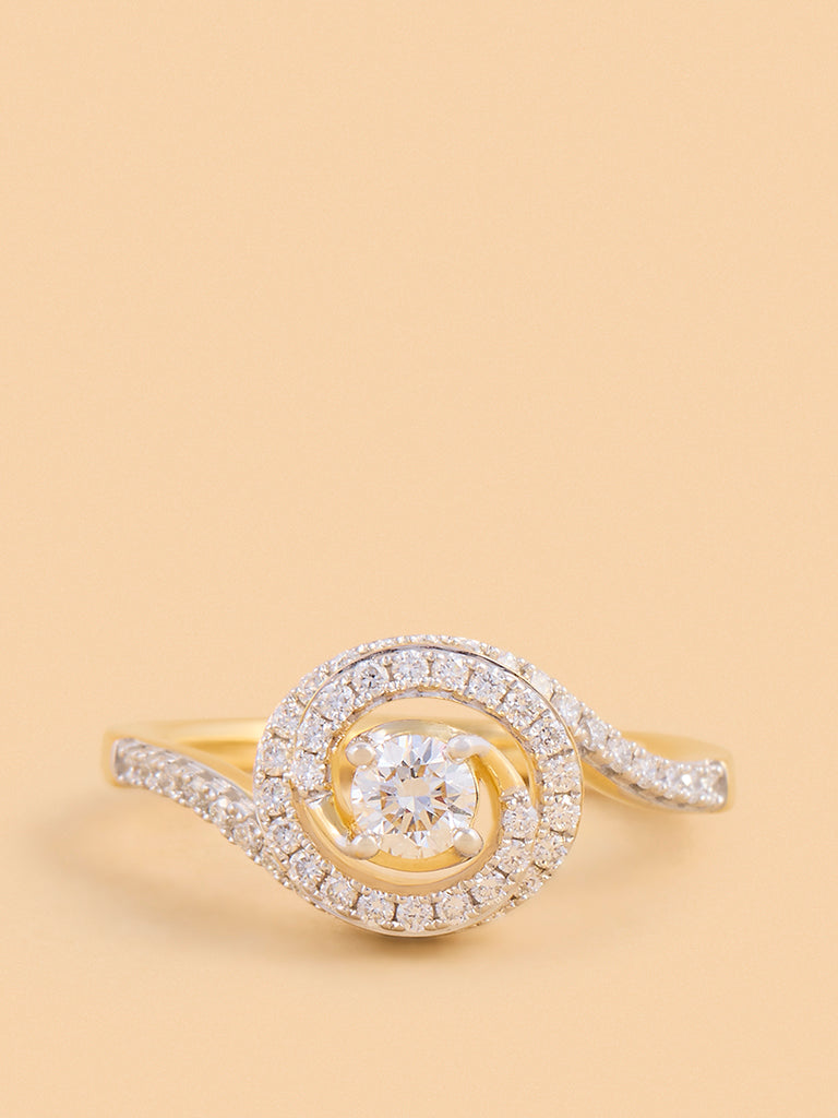 Spiral Swirl Gold Plated Lab Diamond Solitaire Ring