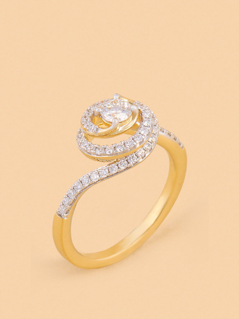 Spiral Swirl Gold Plated Lab Diamond Solitaire Ring
