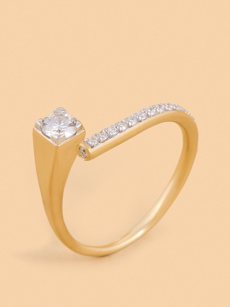 Edgy Gold Plated Lab Diamond Solitaire Ring