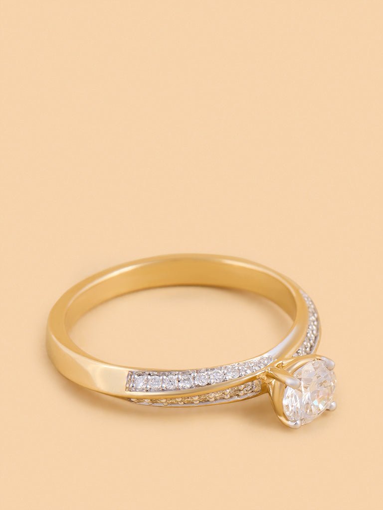Radiant Round Gold Plated Lab Diamond Solitaire Ring