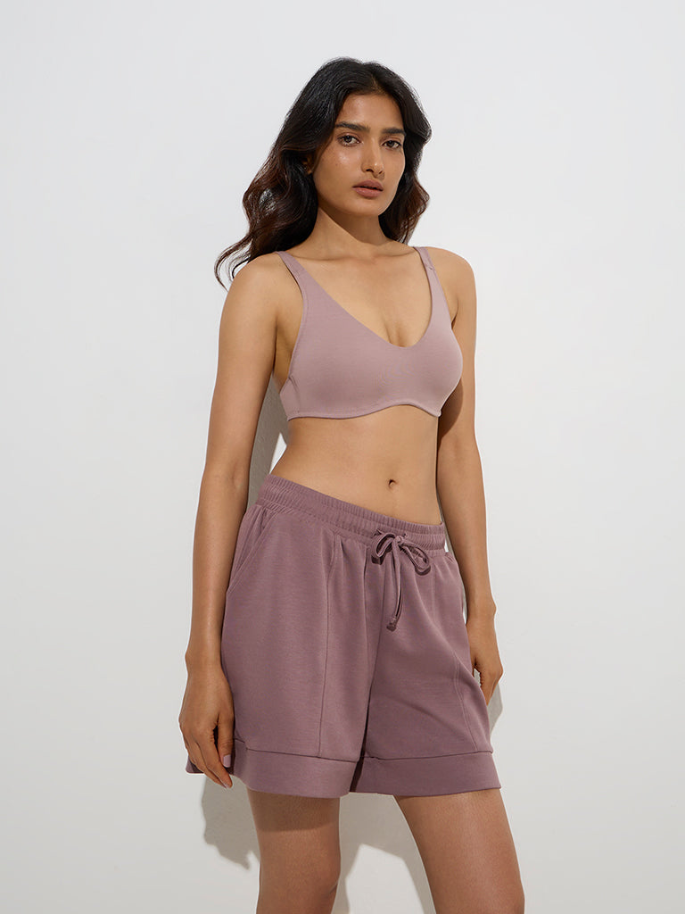 westisde Wunderlove Women's Mauve Cotton-Blend Bra for Casual Wear Full Model View