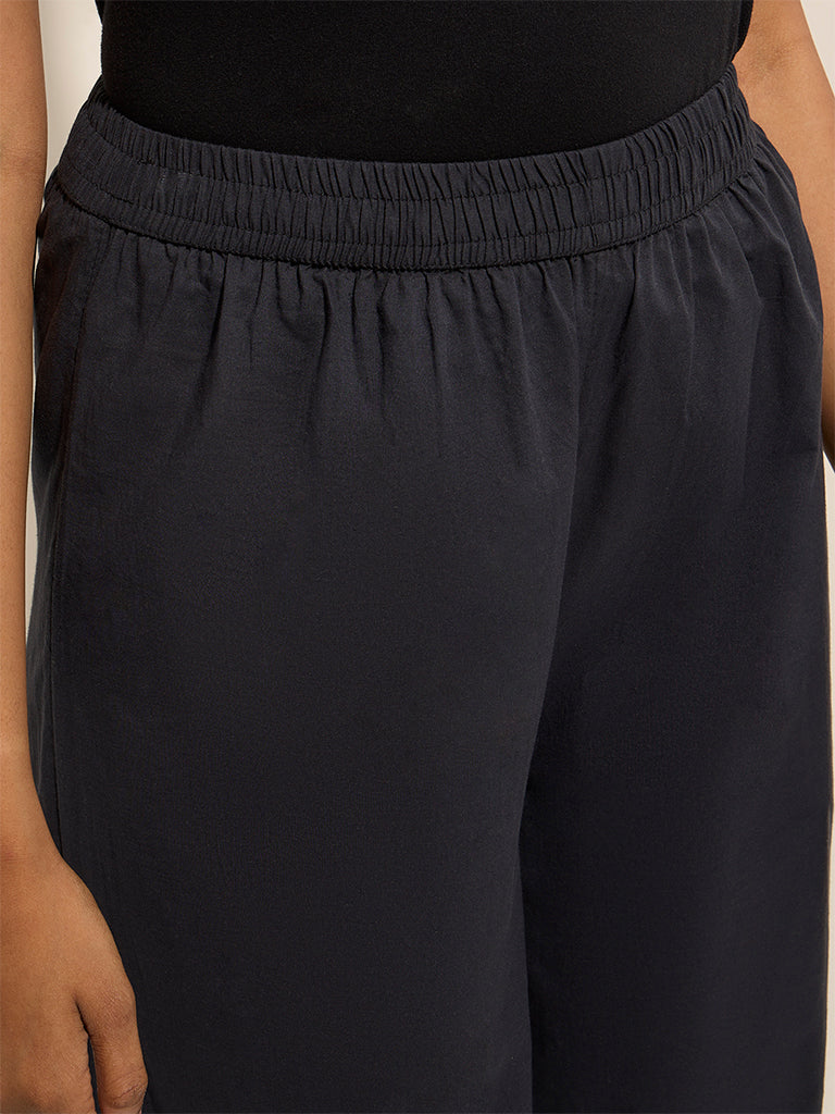 Westside Utsa Women's Black Crochet-Detailed Harem-Style Cotton Pants for Everyday Zoomed View