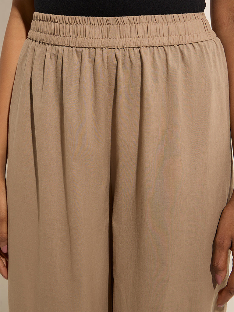 Westside Utsa Women's Beige Crochet-Detailed Harem-Style Cotton Pants for Everyday Zoomed View