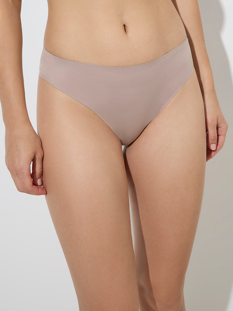 Westside Wunderlove Women's Beige Invisible Hi-Leg Cotton Briefs for Casual Wear Front View