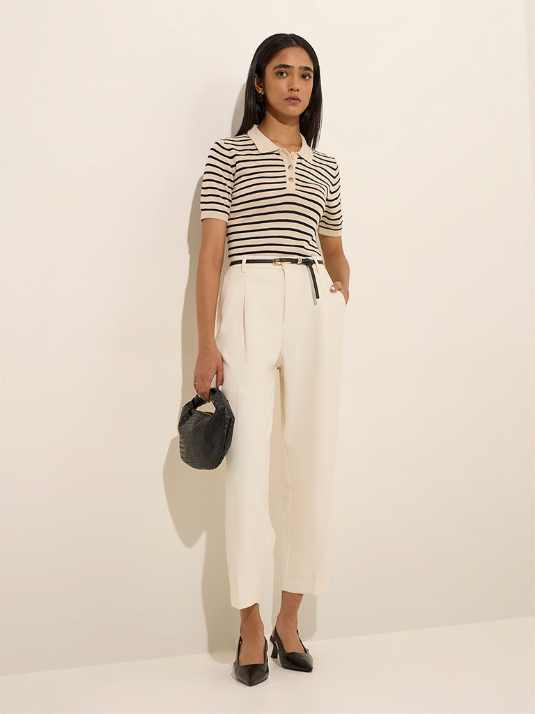 Westside Wardrobe Women's White High-Rise Trousers for Work Wear Full View