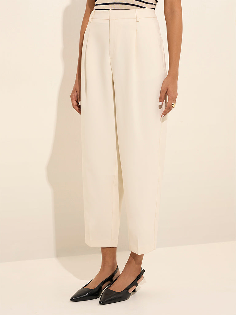 Westside Wardrobe Women's White High-Rise Trousers for Work Wear Front View