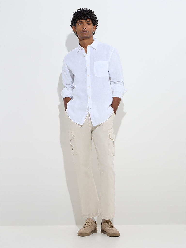 Westside WES Casuals Men's White Relaxed-Fit Cotton-Blend Shirt for Casual Wear Full View