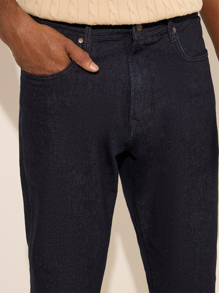 Westside Ascot Men's Dark Blue Relaxed-Fit Mid-Rise Jeans for Casual Wear Zoomed View