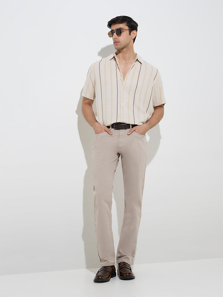 Westside Ascot Men's Beige Striped Relaxed-Fit Shirt for Casual Wear Full View