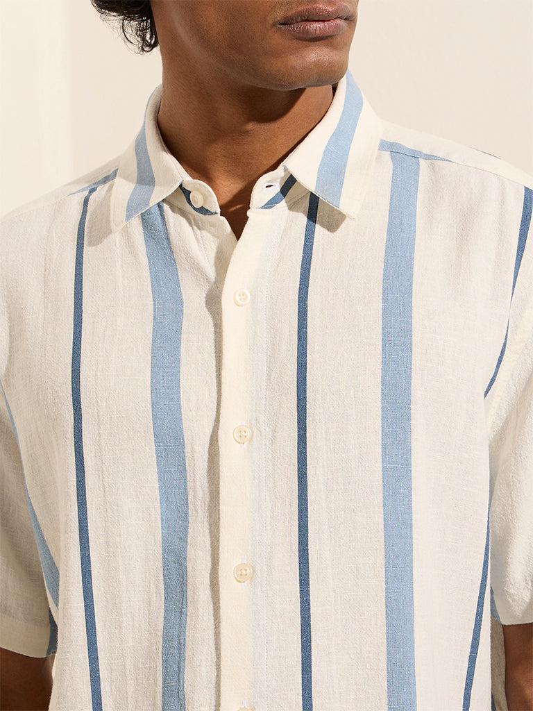 Westside Ascot Men's White Striped Relaxed-Fit Shirt for Casual Wear Zoomed View
