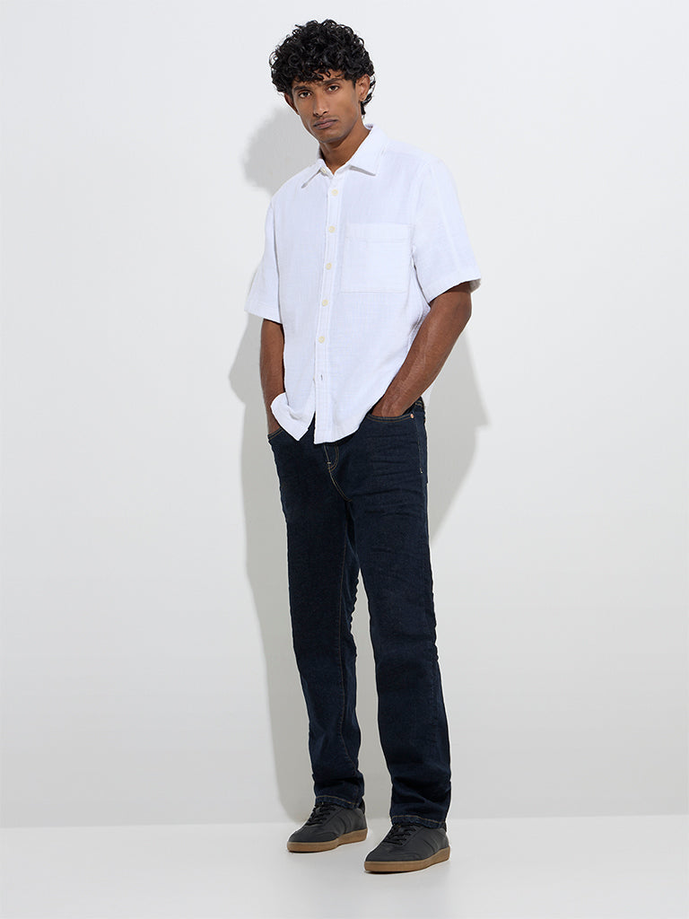 Westside WES Casuals Men's Dark Blue Relaxed-Fit Mid-Rise Denim Jeans for Casual Wear Full View