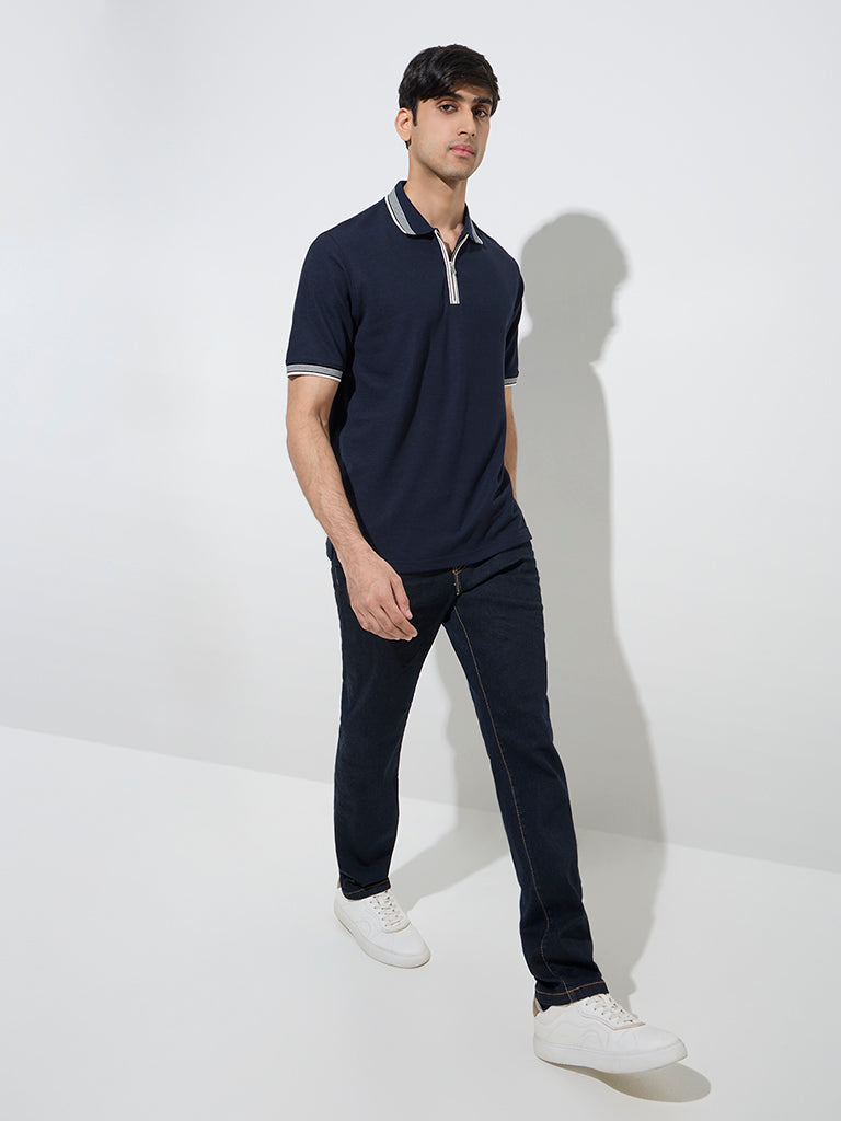 Westside WES Casuals Men's Dark Blue Relaxed-Fit Mid-Rise Jeans for Casual Wear Full View