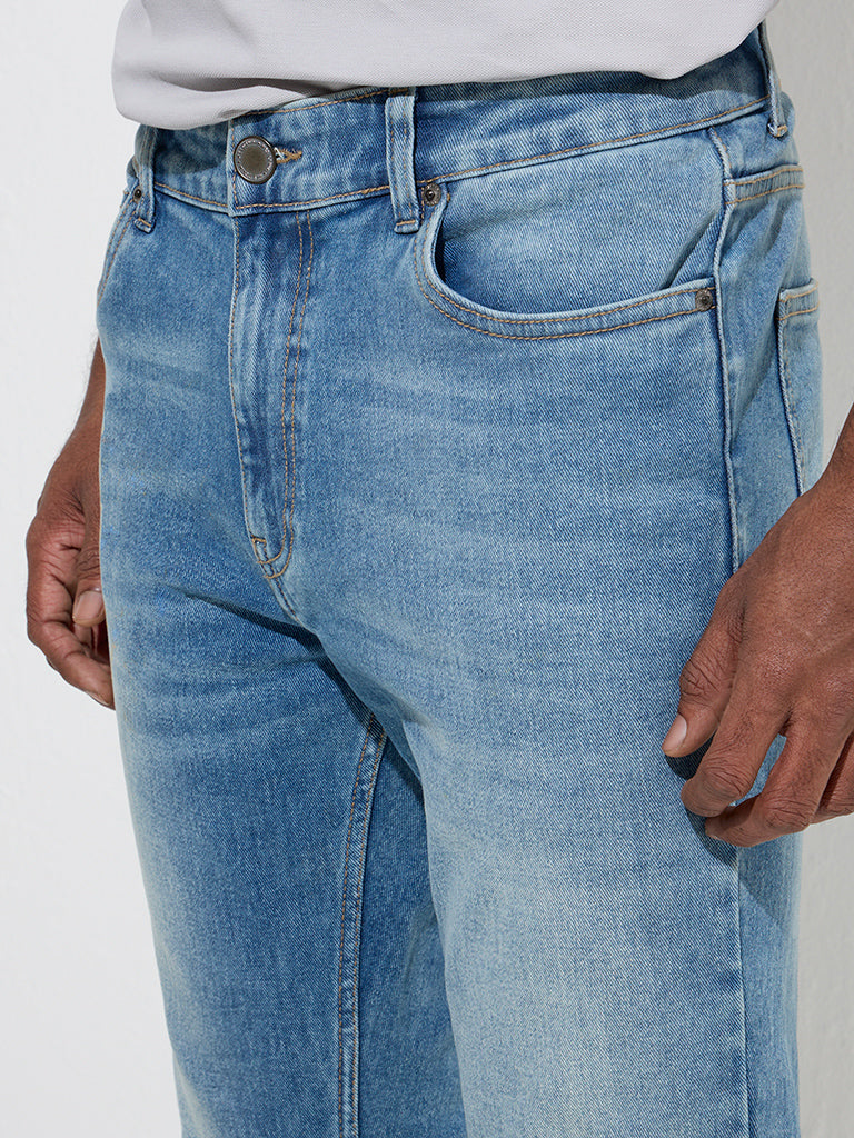 Westside WES Casuals Men's Blue Washed Slim-Fit Mid-Rise Jeans for Casual Wear Zoomed View