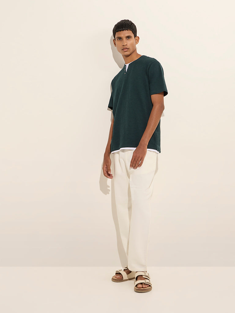 Westside ETA Men's Dark Green Solid Slim-Fit Cotton T-Shirt for Casual Wear Full View