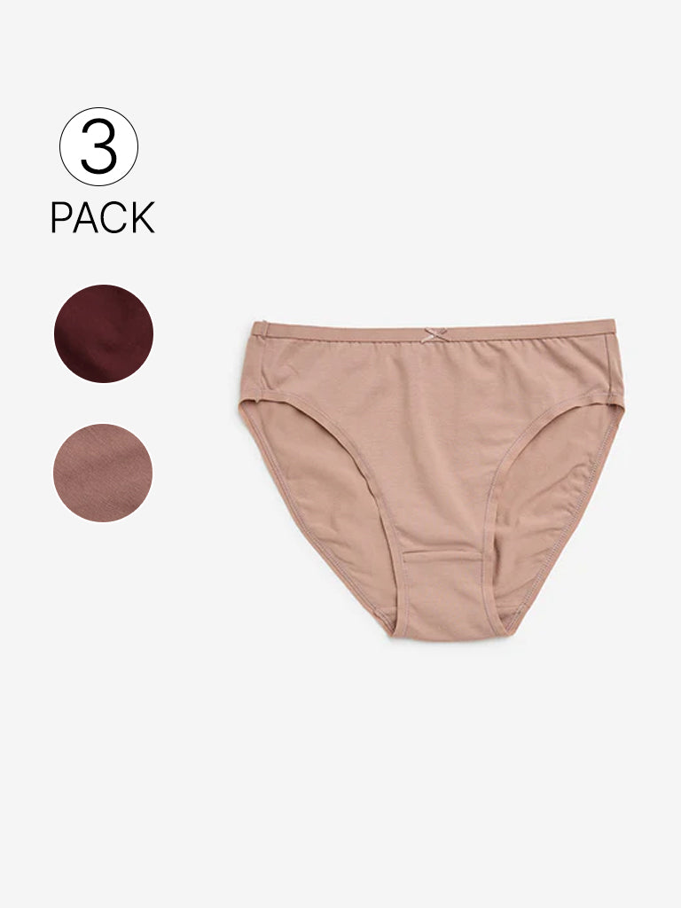Westside Wunderlove Women's Dusty Pink Cotton-Blend Briefs - Pack of 3 for Casual Wear Infographic Image