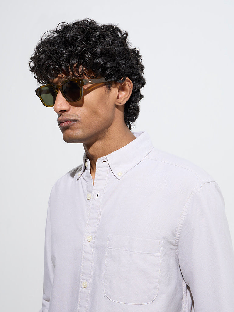 Westside WES Casuals Men's Off-White Solid Relaxed-Fit Cotton Shirt for Casual Wear Zoomed View