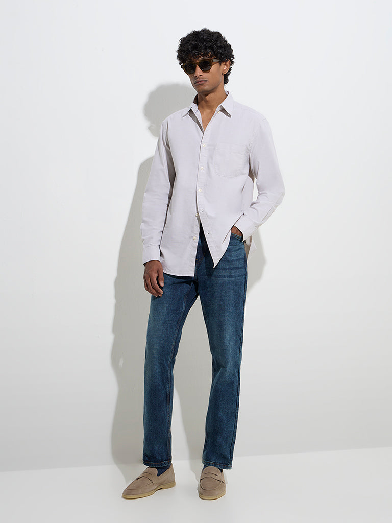 Westside WES Casuals Men's Off-White Solid Relaxed-Fit Cotton Shirt for Casual Wear Full View