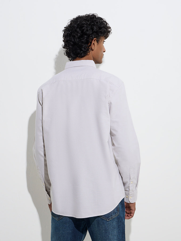 Westside WES Casuals Men's Off-White Solid Relaxed-Fit Cotton Shirt for Casual Wear Back View