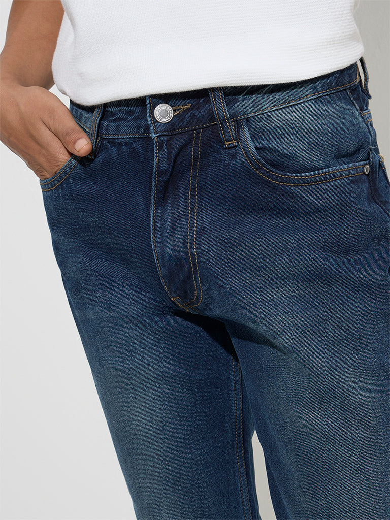 Westside Nuon Men's Dark Blue Relaxed-Fit Mid-Rise Jeans for Casual Wear Zoomed View