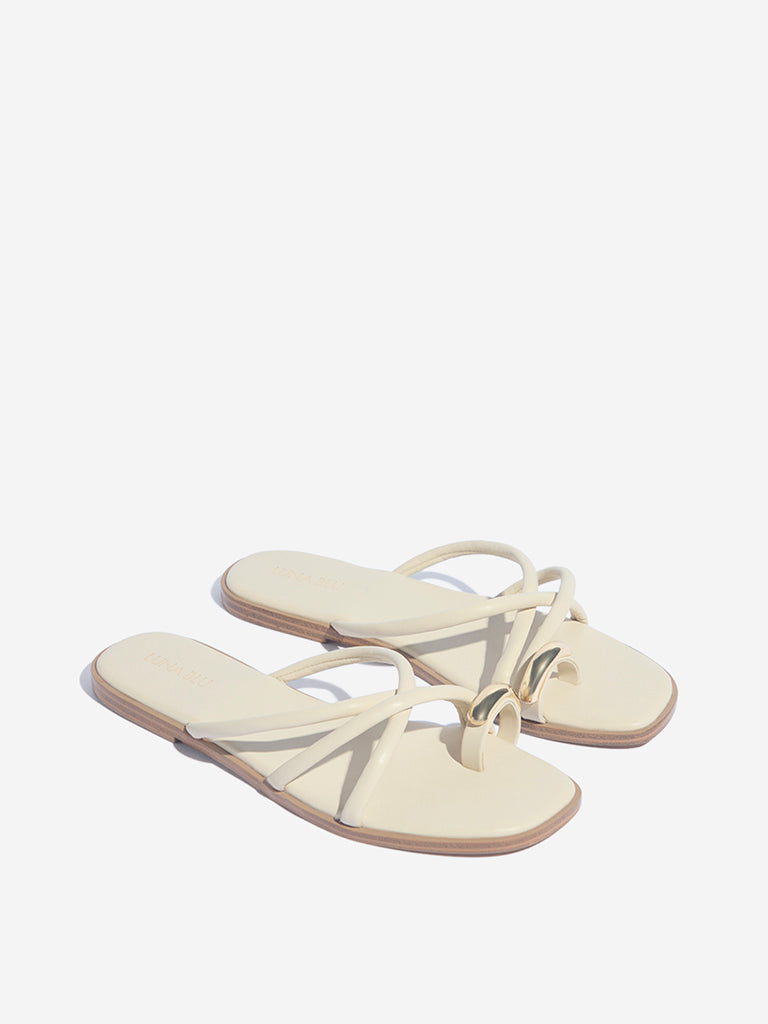 Westside LUNA BLU Women's Ivory Cord Toe-Ring Sandals Front View