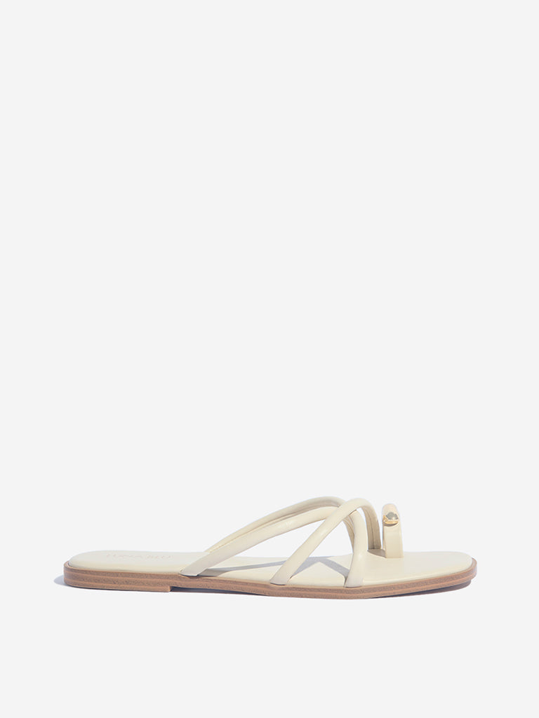 Westside LUNA BLU Women's Ivory Cord Toe-Ring Sandals Side View