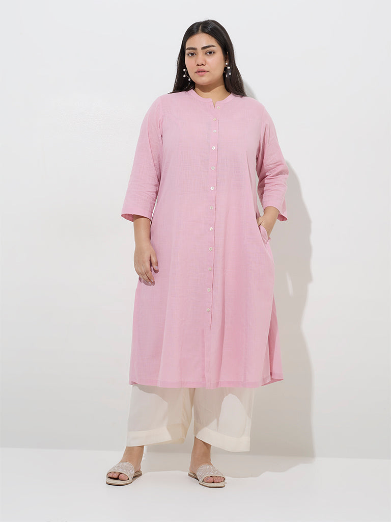 Westside Diza Women's Pink Solid Design A-Line Kurta for Work Wear Full Model View