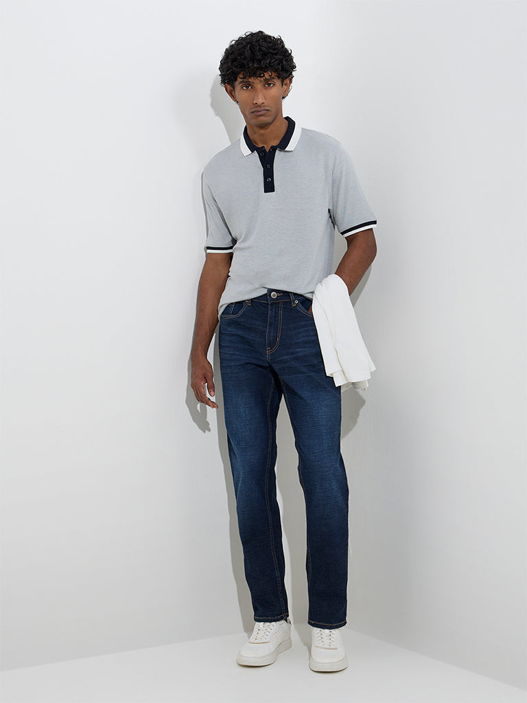 Westside WES Casuals Men's Dark Blue Relaxed-Fit Mid-Rise Jeans for Casual Wear Full View
