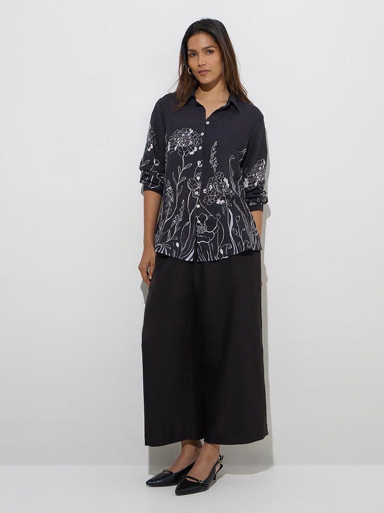 Westside Zuba Women's Black Floral Design Tunic for Work Wear Full Model View