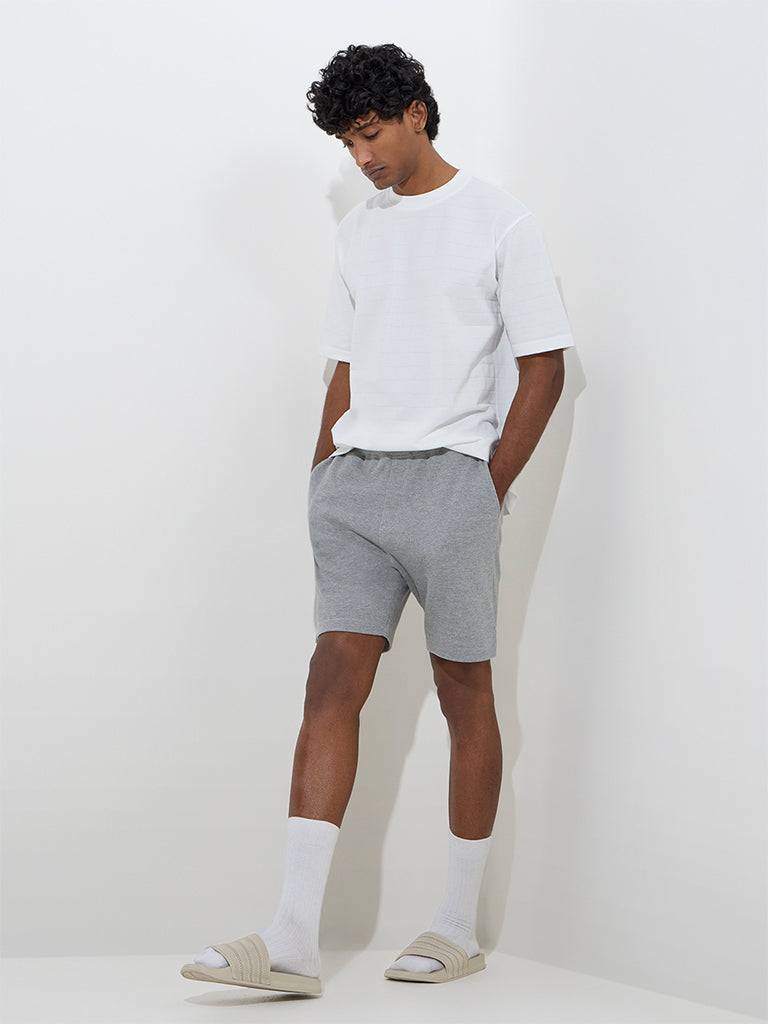 Westside WES Lounge Men's Grey Relaxed-Fit Mid-Rise Cotton-Blend Shorts for Casual Wear Full View