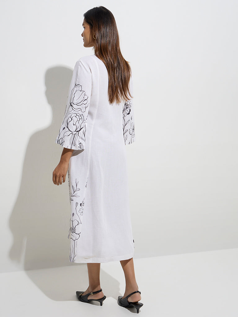 Westside Zuba Women's White Floral Print A-Line Dress for Work Wear Back View