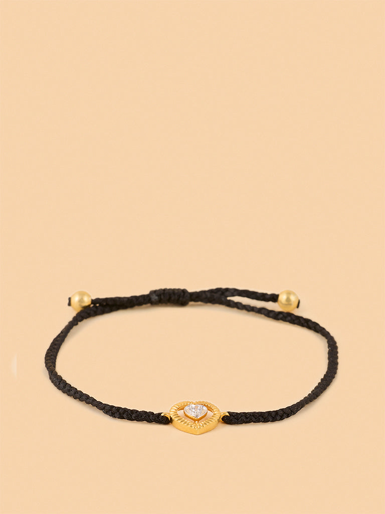 Black Braided Lab Diamond Heart Cord Bracelet