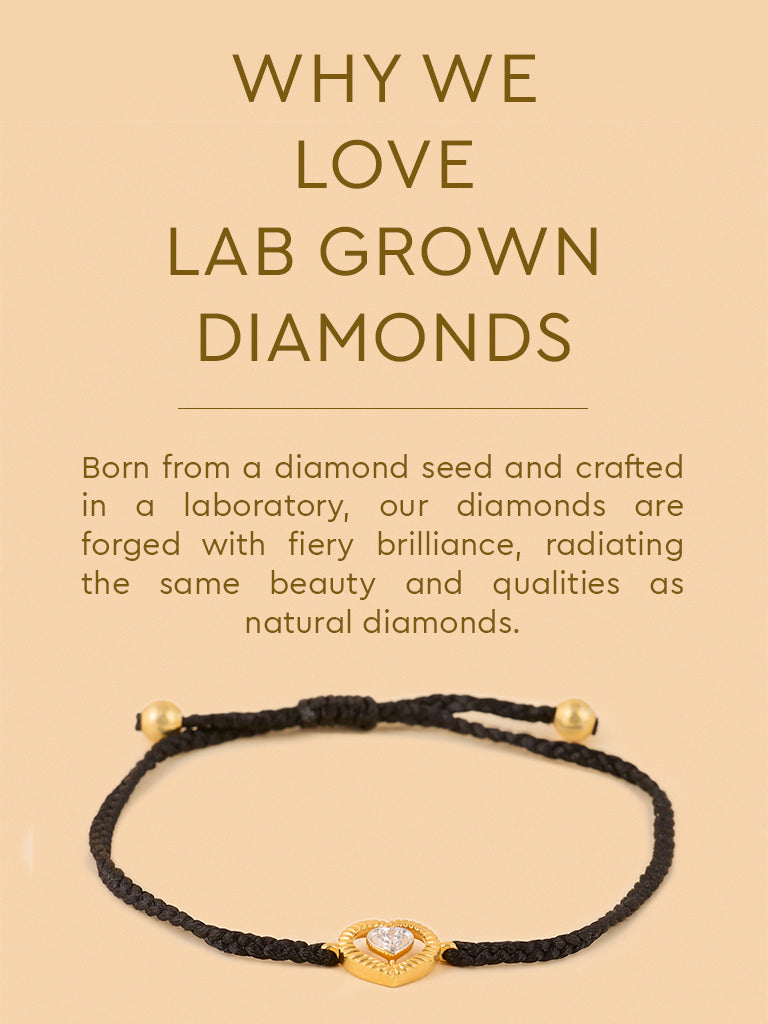 Black Braided Lab Diamond Heart Cord Bracelet