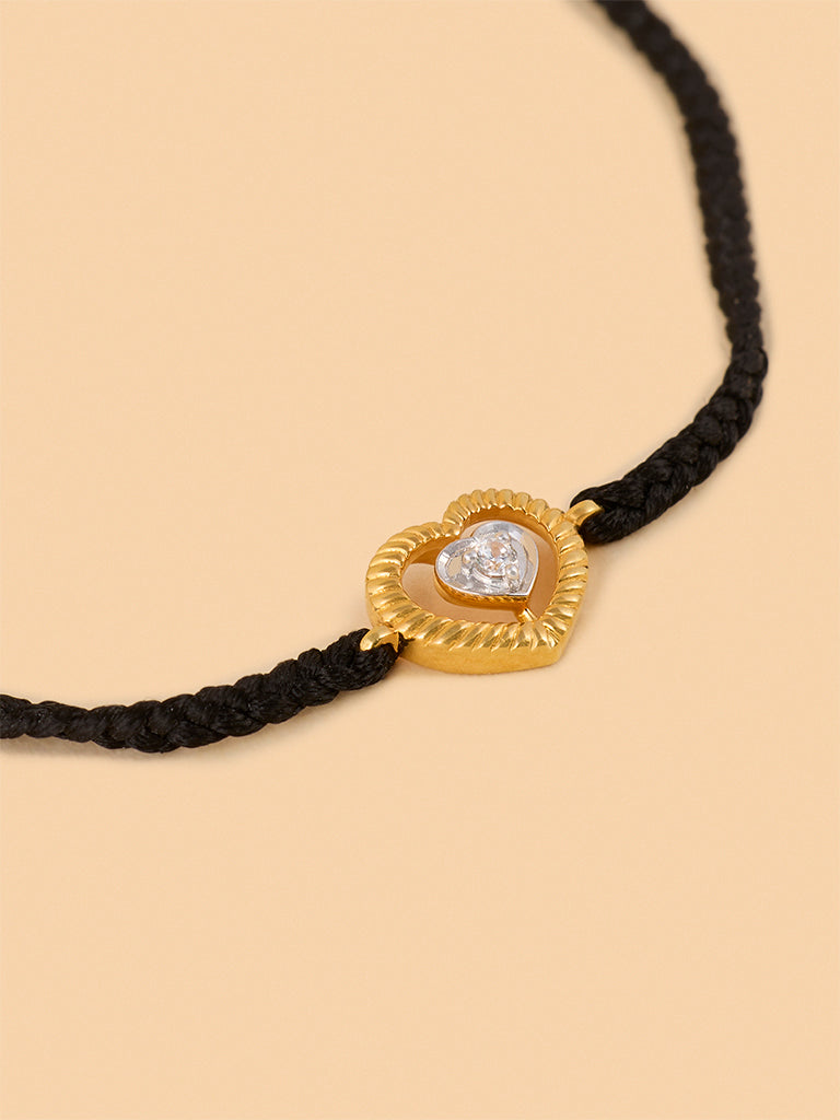 Black Braided Lab Diamond Heart Cord Bracelet