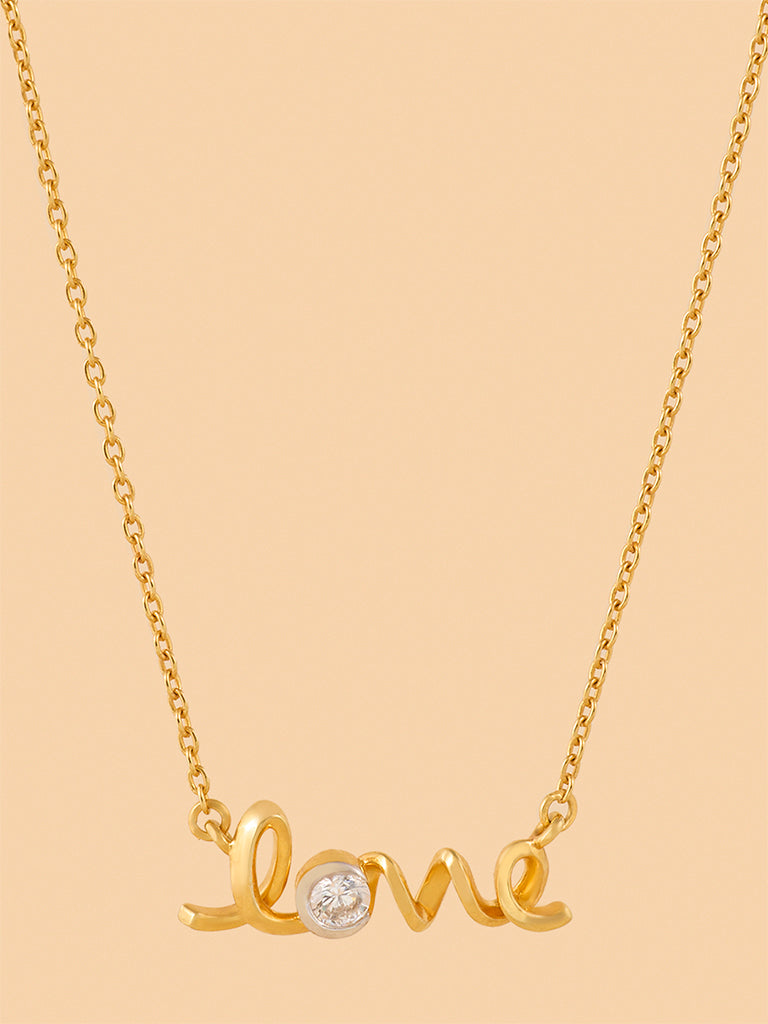 Chain Love Script Labe Diamond Necklace